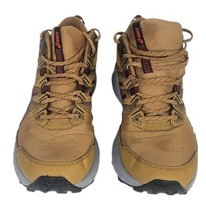 Asics Tan Hiking Boots with Black Soles and Red Logo. Size 10